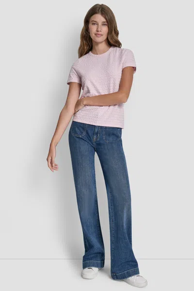 Dkny Women's Logo Jacquard Short Sleeve Crew Neck T-shirt In Pink