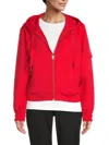 Dkny Women's Logo Patch Hooded Zip Jacket In White