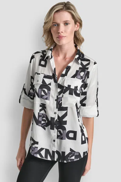 Dkny Women's Logo Roll Tab Shirt In Multi
