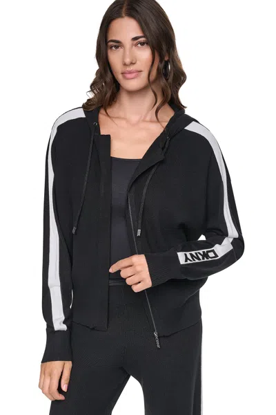 Dkny Women's Logo Stripe Hoodie Sweater In Black/ivory