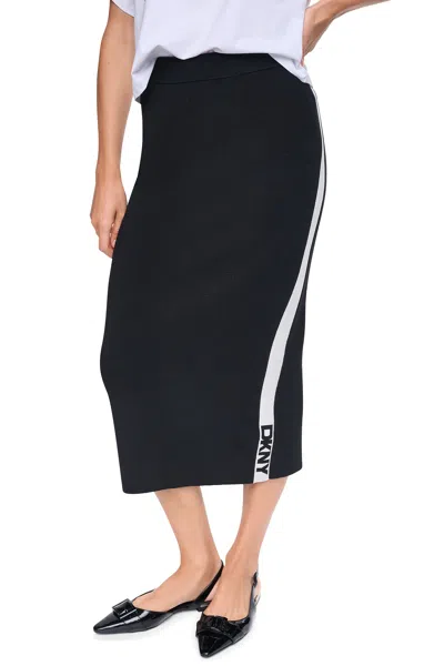 Dkny Women's Logo Stripe Sweater Skirt In Black/ivory