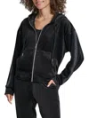 Dkny Women's Velour Full Zip Hoodie With Metallic Logo In Black