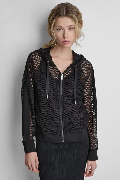 Dkny Women's Logo Trim Full-zip Tech Jacket In Black