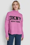 Dkny Women's Logo Turtleneck High Low Sweater In Pink