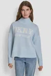 Dkny Women's Logo Turtleneck High Low Sweater In Blue