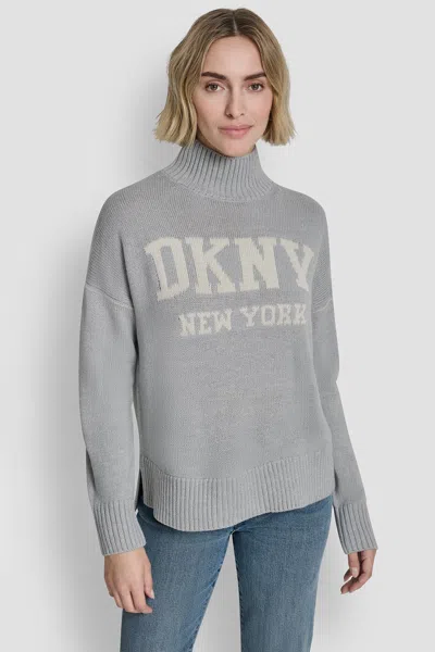 Dkny Women's Logo Turtleneck High Low Sweater In Pattern