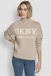 Dkny Women's Logo Turtleneck High Low Sweater In Brown