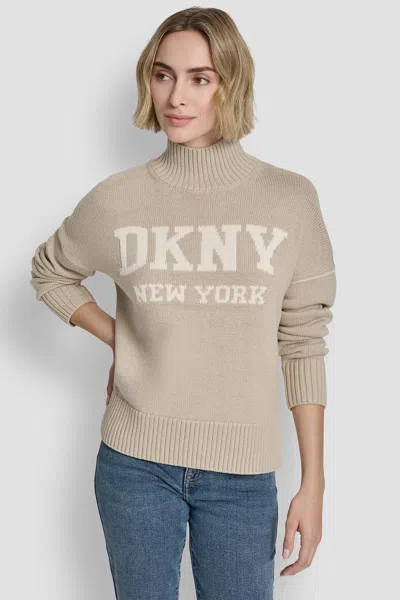 Dkny Women's Logo Turtleneck High Low Sweater In Brown