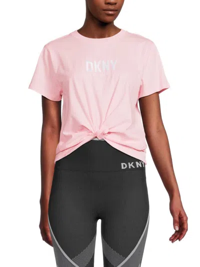 Dkny Women's Logo Twisted Tee In Pink