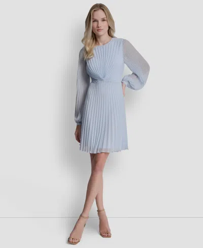 Dkny Women's Long Balloon-sleeve Crewneck Short Dress In Blue