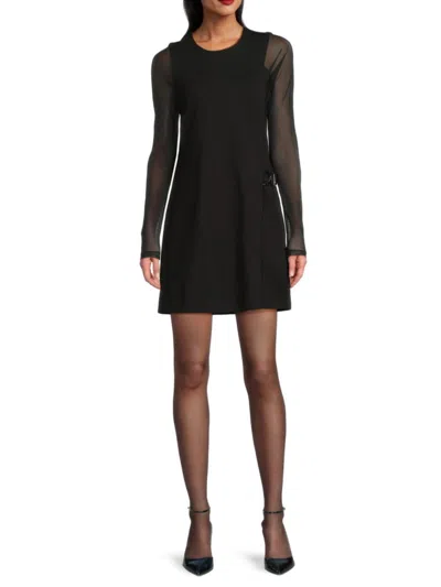 Dkny Women's Long Mesh-sleeve Minidress In Black