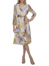 Dkny Women's Long Puff-sleeve Watercolor Midi-dress In Sunshine Multicolor