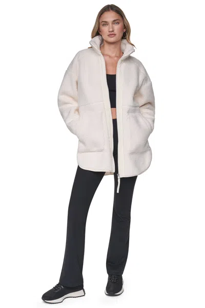 Dkny Women's Long Sherpa Jacket In White