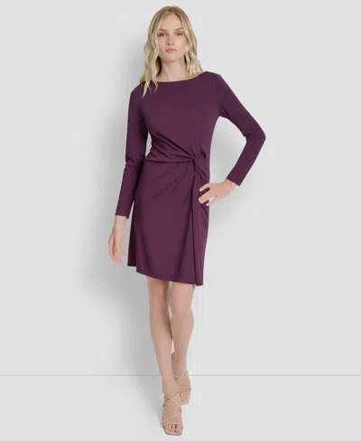 Dkny Women's Long Sleeve Boat Neck Sheath Dress In Purple