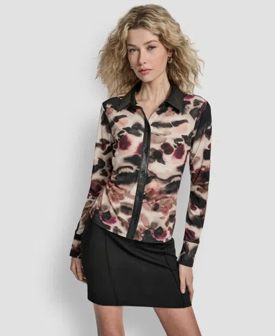 Dkny Women's Long Sleeve Button Front Top In Black