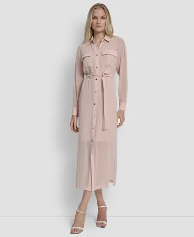 Dkny Women's Long Sleeve Collared Shirt Dress In Neutral