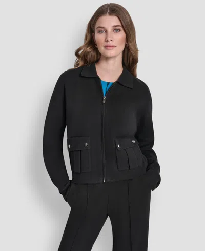 Dkny Women's Zip Up Sweater Jacket In Black