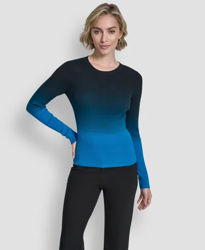 Dkny Women's Long-sleeve Crewneck Dip Dye Sweater In Blue