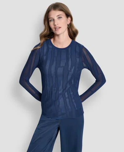Women's Long-sleeve Double Layer Mixed Stitch Sweater In Blue from DKNY