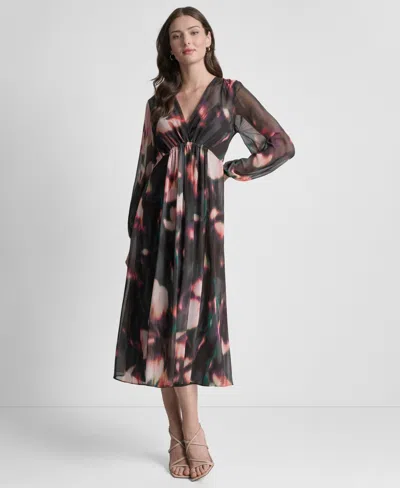 Dkny Women's Long Sleeve Empire Waist Midi Dress In Purple