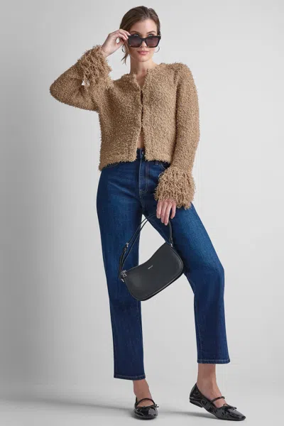 Dkny Women's Long Sleeve Fringe Cardigan In Brown