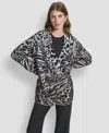 Dkny Women's Long-sleeve Fur Mix Animal Cardigan In Animal Print