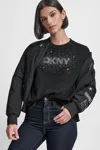 Dkny Women's Long Sleeve Glitter Logo Pullover Sweater In Black