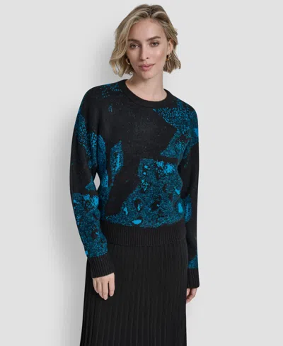 Dkny Intarsia Crewneck Sweater In Black