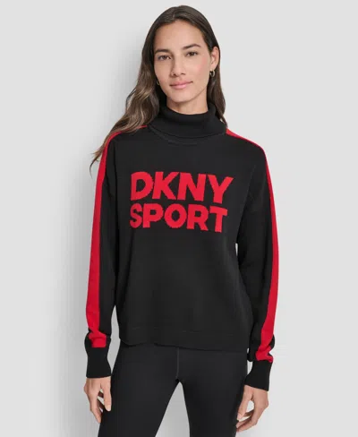 Dkny Women's Long-sleeve Jacquard Logo Sweater In Black