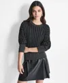 Dkny Womens Metallic Crewneck Pullover Sweater In Black