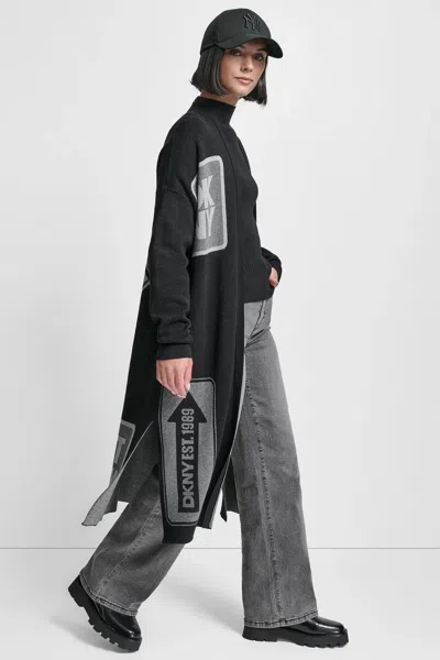Dkny Women's Long Sleeve Oversized Patch Cardigan Sweater In Black