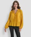 Dkny Women's Long Sleeve Pleat Top In Gold