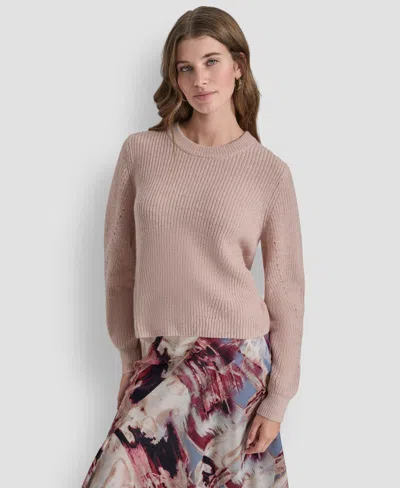Dkny Women's Long-sleeve Round Neck Sweater In Pink