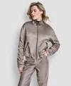 Dkny Women's Long Sleeve Ruched Cropped Bomber Jacket In Gray