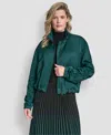 Dkny Women's Long Sleeve Ruched Cropped Bomber Jacket In Green