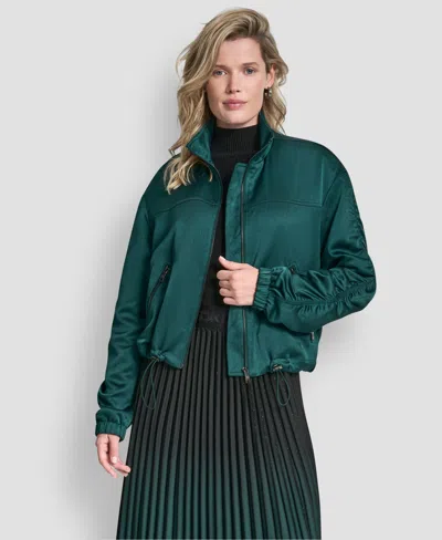 Dkny Women's Long Sleeve Ruched Cropped Bomber Jacket In Green