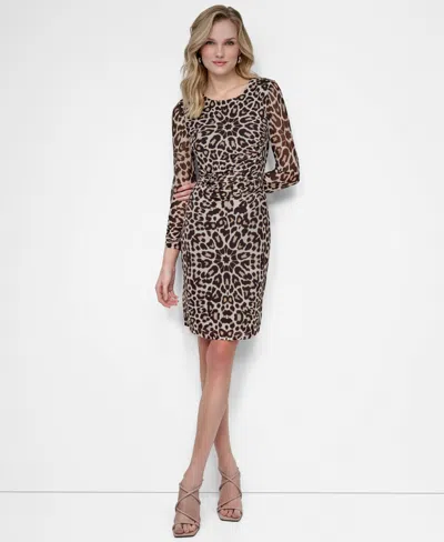 Dkny Women's Long Sleeve Ruched Mesh Dress In Multi