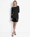 Dkny Women's Long Sleeve Sequin Hem Shift Dress In Black