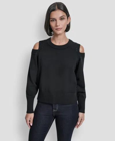Dkny Women's Long Sleeve Shoulder Cutout Sweater In Black