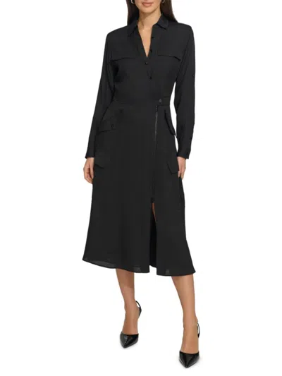 Dkny Women's Long-sleeve Silky Cargo Midi-dress