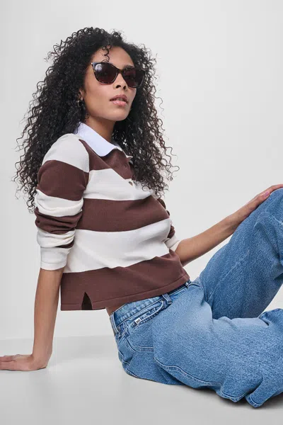 Dkny Women's Long Sleeve Stripe Polo Shirt In Multi