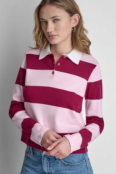 Dkny Women's Long Sleeve Stripe Polo Sweater In Multi