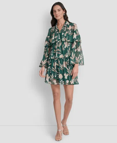Dkny Women's Long Sleeve Tiered Ruffle Dress In Green
