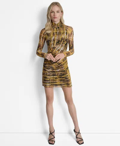 Dkny Women's Long Sleeve Turtleneck Sheath Dress In Multi