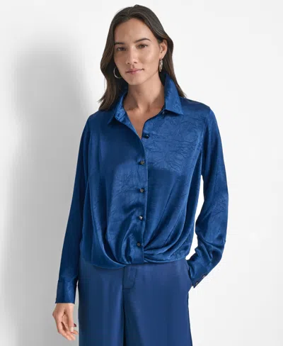 Dkny Women's Long-sleeve Twist-front Blouse In Blue