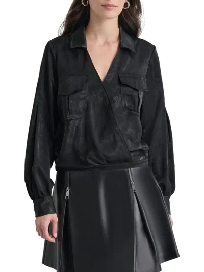 Dkny Women's Long-sleeve Wrap Shirt With Cargo Pockets