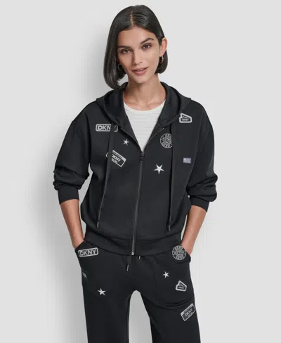Dkny Women's Long Sleeve Zip-up Jacket In Black