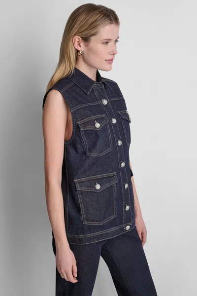 Dkny Women's Longline Denim Trucker Vest In Black