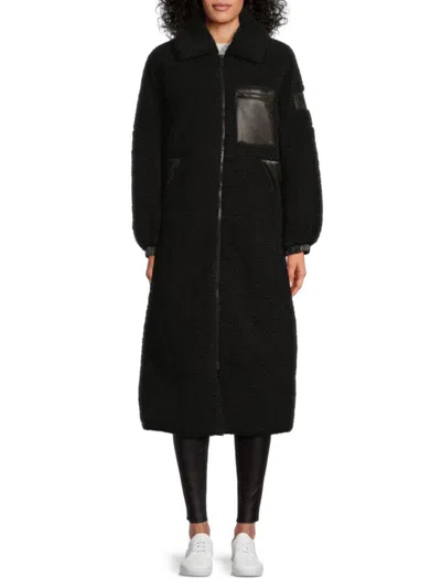 Dkny Women's Longline Sherpa Coat In Black