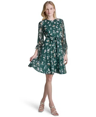 Dkny Floral Crinkle Chiffon Dress In Multi